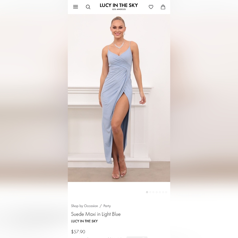 Lucy In The Sky Light Blue Suede Long Dress with Slit